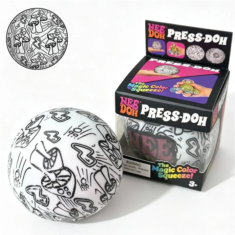 Needoh Press-Doh Flour Filling Color Changing Squeeze Round Squishy Ball Soft Doodle Pattern Stress Relief Sensory Fidget Toy