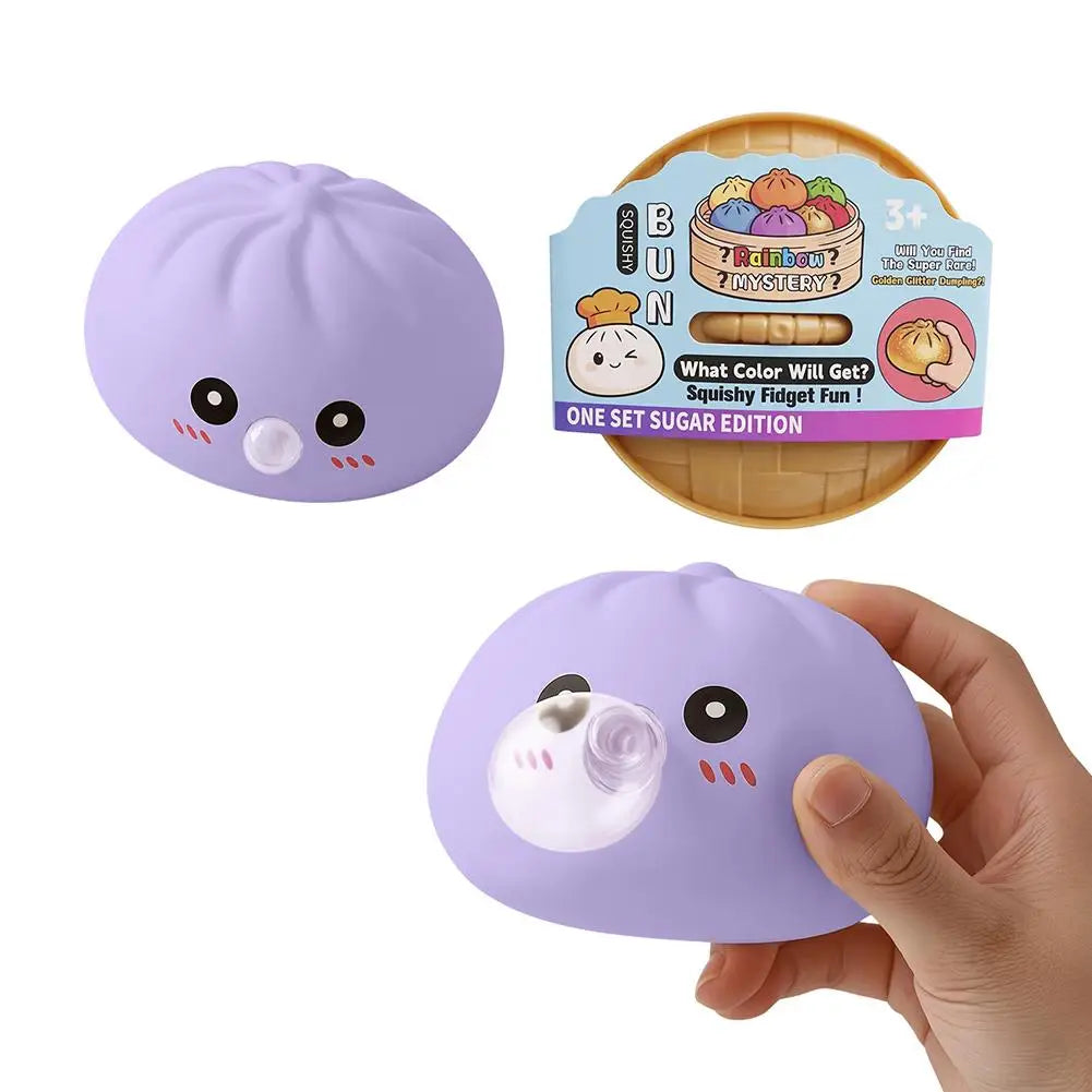 Dumpling Squishies Blow Bubbles Toy Dumpling Squishies Set with Steamer New Bubble-Blowing Squishies, Stretchy Fidget Sensory