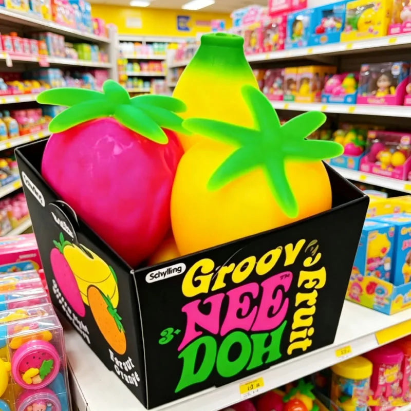 Nee Doh Groovy Fruit Squishy Toy TPR Banana Orange Strawberry Slow Rising Anxiety Relief Relaxing Accessory for Adult