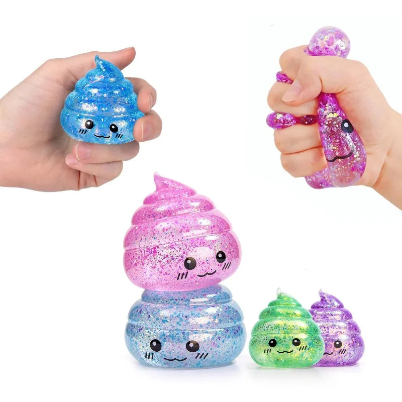 Novelty Squishy Poo Stress Ball Squishies Toys Glitter Funny Stretch Squeeze Fidget Toys for Kids Adults Fool's Day Prank Gift