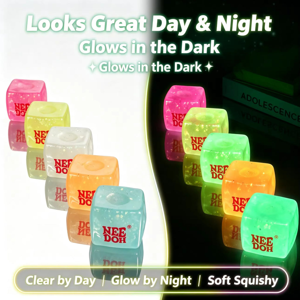 HOT Schylling Needoh Nice Cube Squishy Stress Toy Glow In The Dark Slow Rebound Sensory Glitter Pressure Relief For Adults Gifts