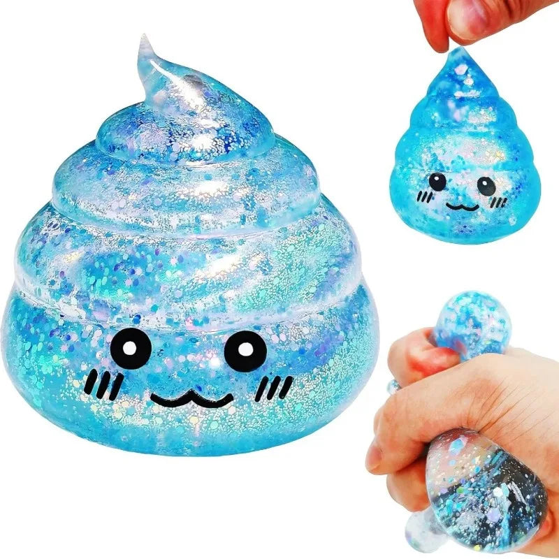 Novelty Squishy Poo Stress Ball Squishies Toys Glitter Funny Stretch Squeeze Fidget Toys for Kids Adults Fool's Day Prank Gift