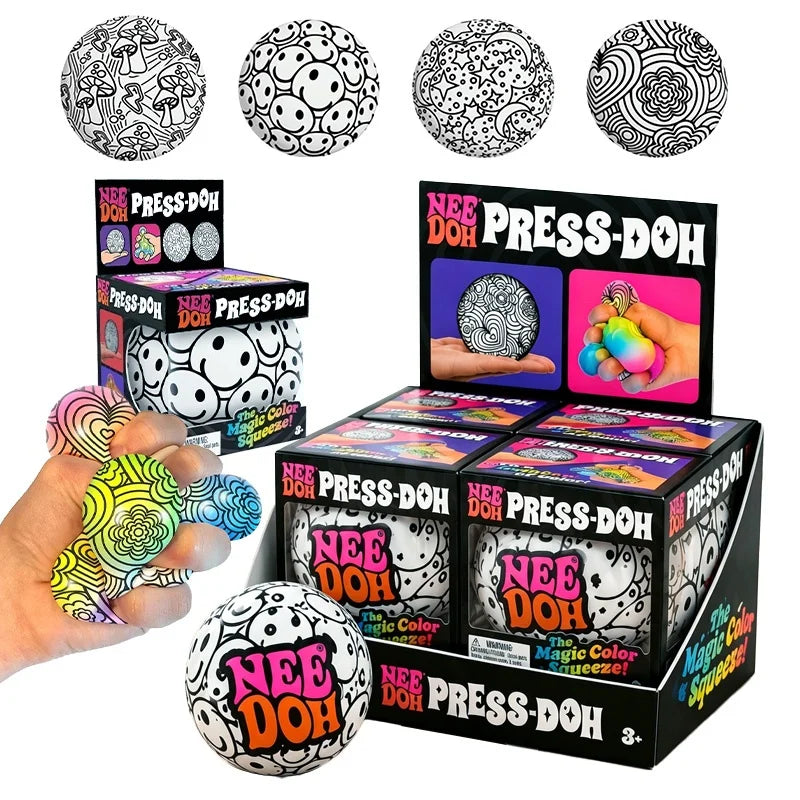 Needoh Press-Doh Flour Filling Color Changing Squeeze Round Squishy Ball Soft Doodle Pattern Stress Relief Sensory Fidget Toy