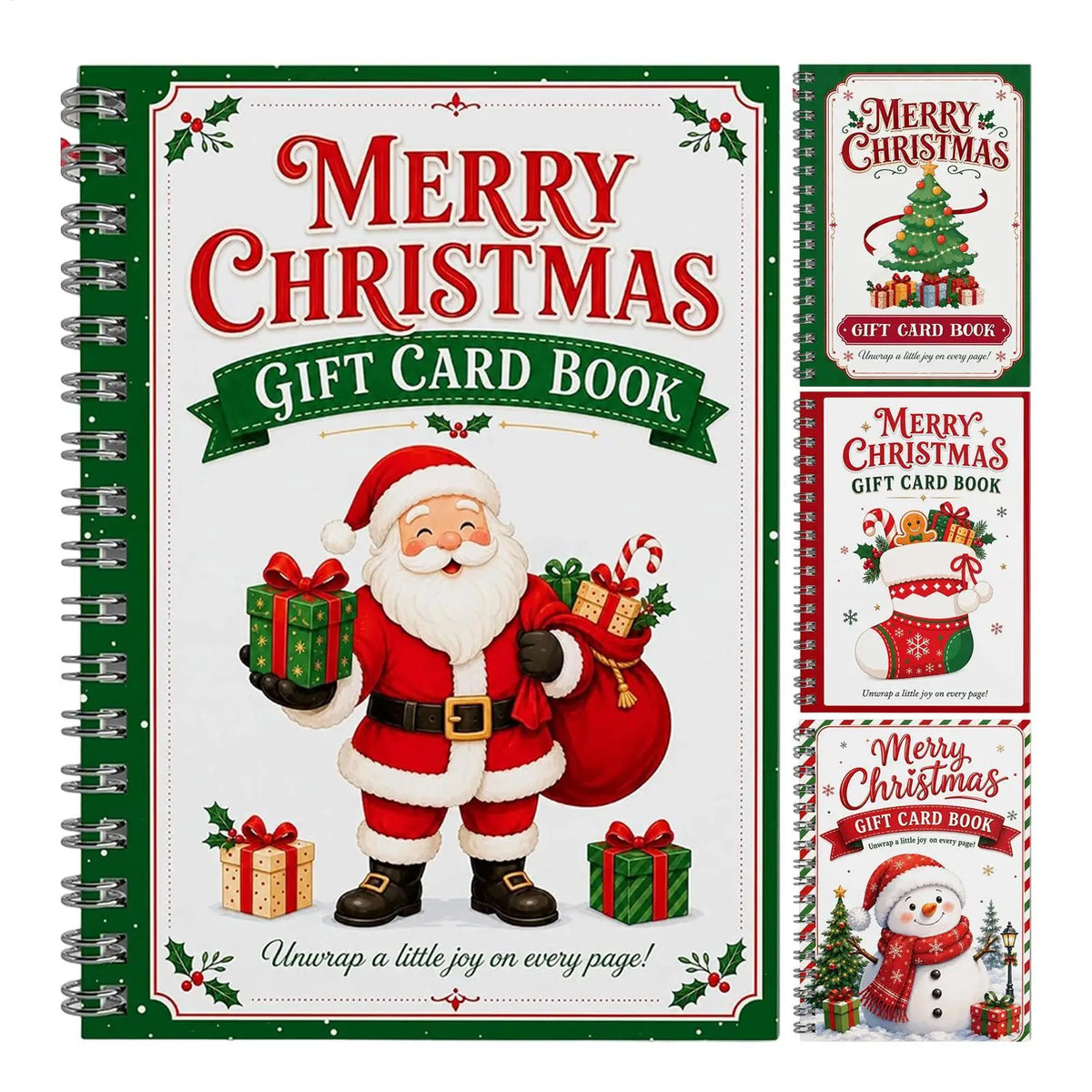 Christmas Gift Card Book 7 Pages Spiral Bound Holder Album for Gift Cards Festive Holiday Organizer Kids Adults Stocking Stuffer