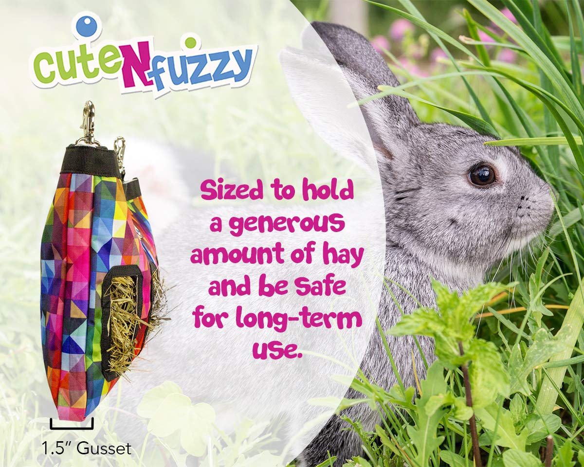 CuteNfuzzy 2-Opening Hay Bag for Rabbits, Guinea Pigs & Chinchillas, Compact Hanging Hay Feeder, 9" x 11" x 1.5", Helps Reduce Hay Waste & Cage Mess, 6-Month Warranty