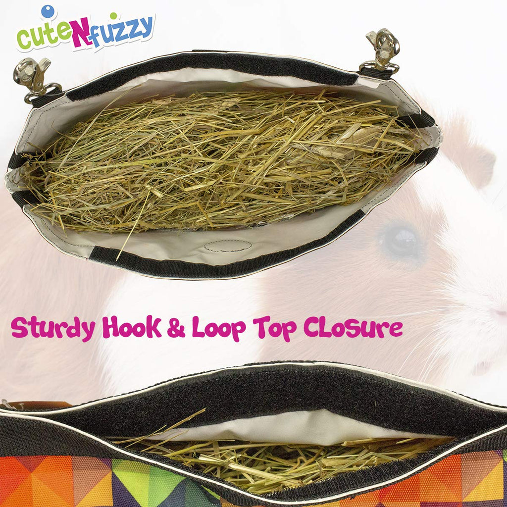 CuteNfuzzy 2-Opening Hay Bag for Rabbits, Guinea Pigs & Chinchillas, Compact Hanging Hay Feeder, 9" x 11" x 1.5", Helps Reduce Hay Waste & Cage Mess, 6-Month Warranty