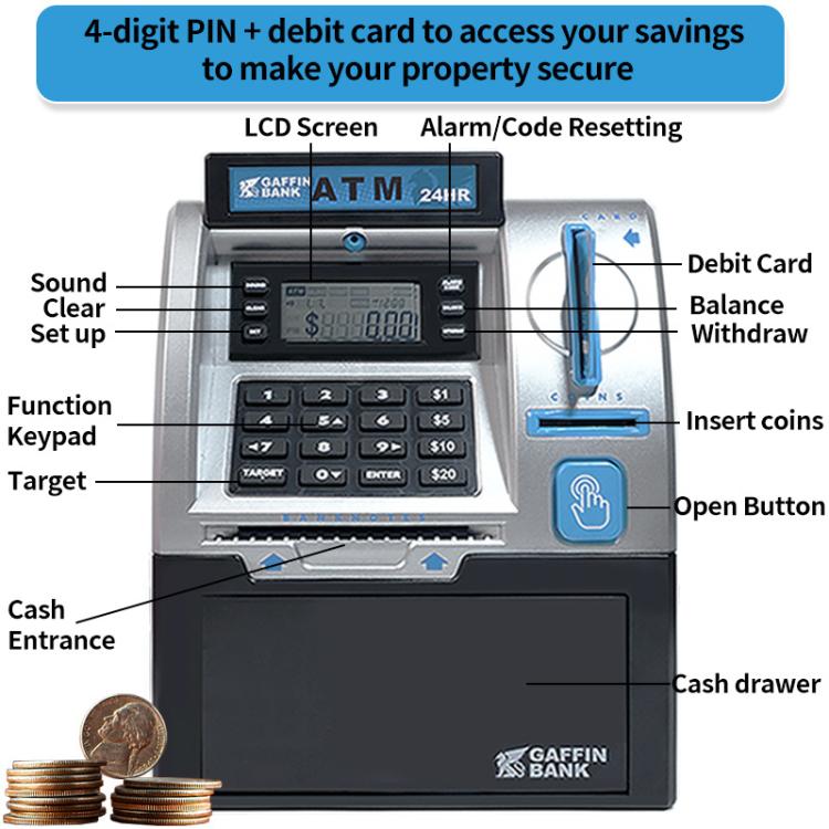 Simulated ATM Automatic Teller Machine Smart Password Card Swipe Children Piggy Bank