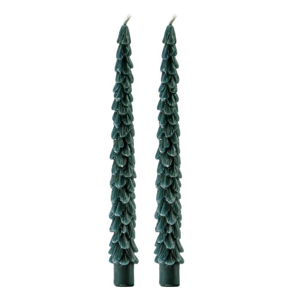 Green Tree Taper Candles - Set of 2