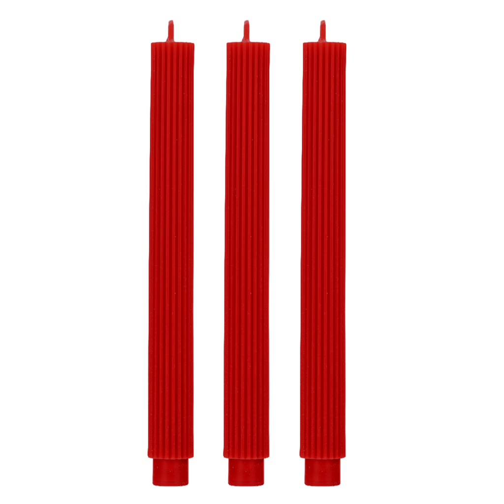 Red Fluted Taper Candles - Set of 3