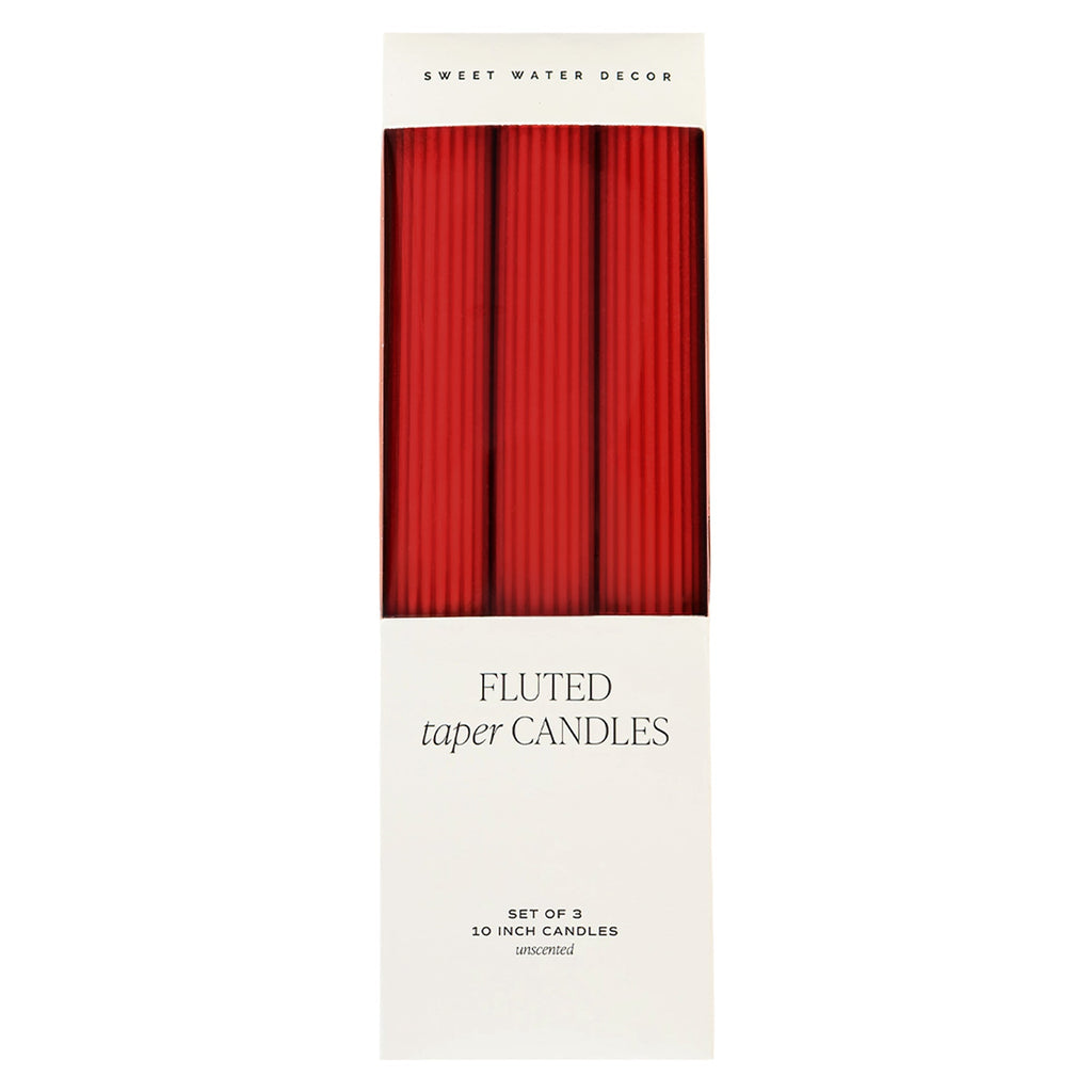Red Fluted Taper Candles - Set of 3