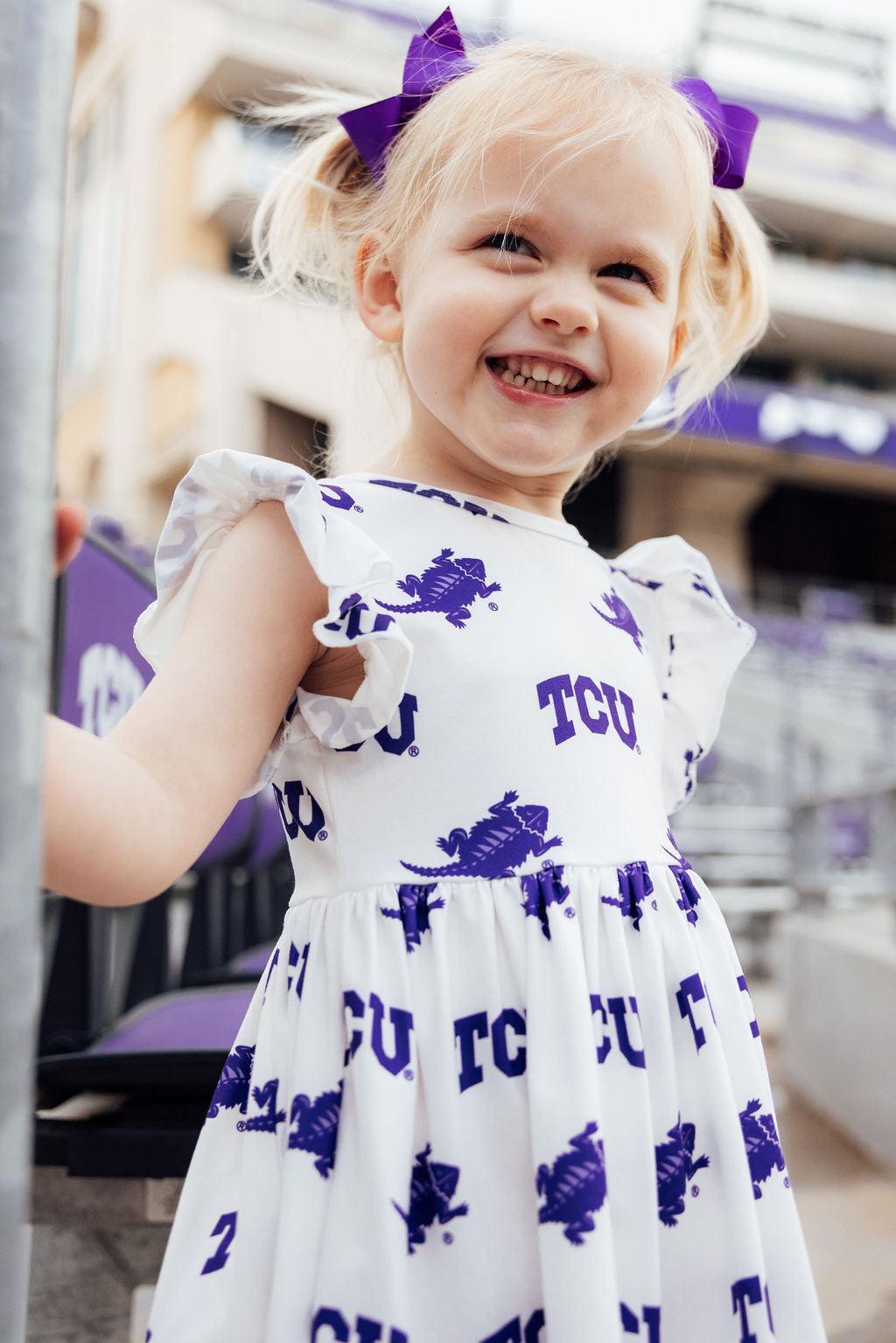 TCU White Frog Flutter Twirl Dress