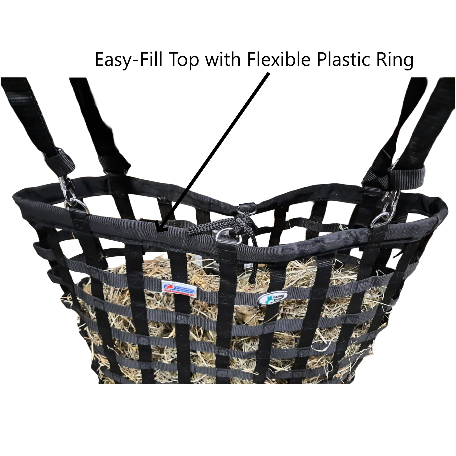 Tahoe Patented Slow Feed Hay Bag – 4-Sided Design with Super Tough Bottom, Easy-Fill Top, 2"x2" Openings, Holds 4 Flakes, Covered, Durable & Dust-Draining