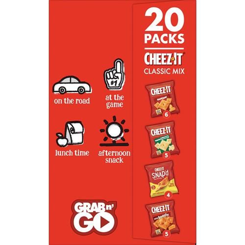 Cheez-It Cheese Crackers, Baked Snack Crackers, Lunch Snacks, Grab N Go, Variety Pack, 19.1Oz Box (20 Packs)