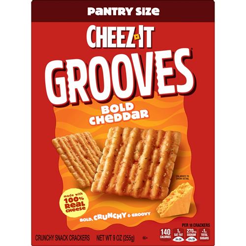 Cheez-It Grooves Cheese Crackers, Crunchy Snack Crackers, Lunch Snacks, Bold Cheddar, 9Oz Box (1 Box)