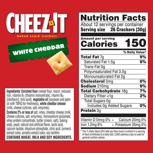 Cheez-It Cheese Crackers, Baked Snack Crackers, Lunch Snacks, White Cheddar, 12.4Oz Box (1 Box)