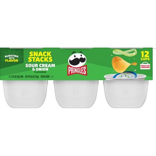 Pringles Potato Crisps Chips, Lunch Snacks, On-The-Go Snacks, Snack Stacks, Sour Cream And Onion, 8.8Oz Tray (12 Cups)