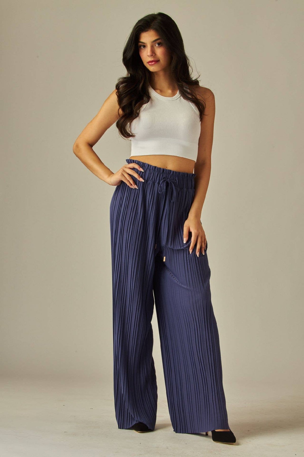 Adjustable Drawstring Pleated Love by Block Poem Pant