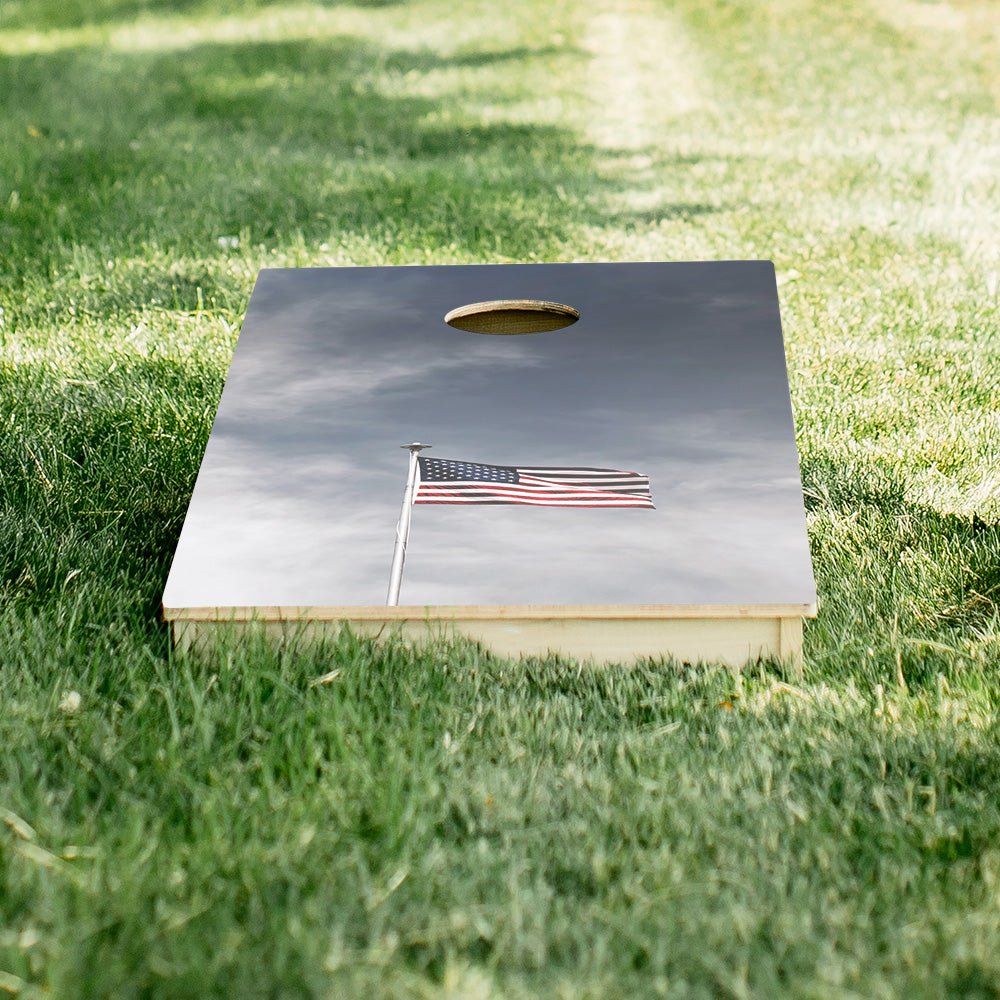 American Flag Pole Star Cornhole Boards