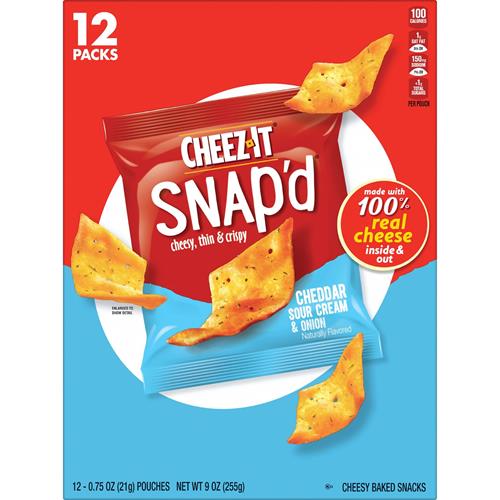 Cheez-It Snapd Cheese Cracker Chips, Thin Crisps, Lunch Snacks, Cheddar Sour Cream And Onion, 9Oz Box (12 Pouches)