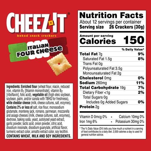Cheez-It Cheese Crackers, Baked Snack Crackers, Office And Kids Snacks, Italian Four Cheese, 12.4Oz Box (1 Box)