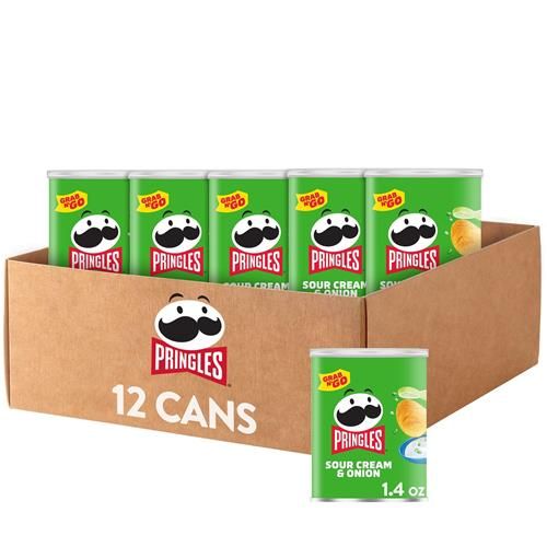 Pringles Potato Crisps Chips, Lunch Snacks, Office And Kids Snacks, Grab N Go, Sour Cream And Onion (12 Cans)