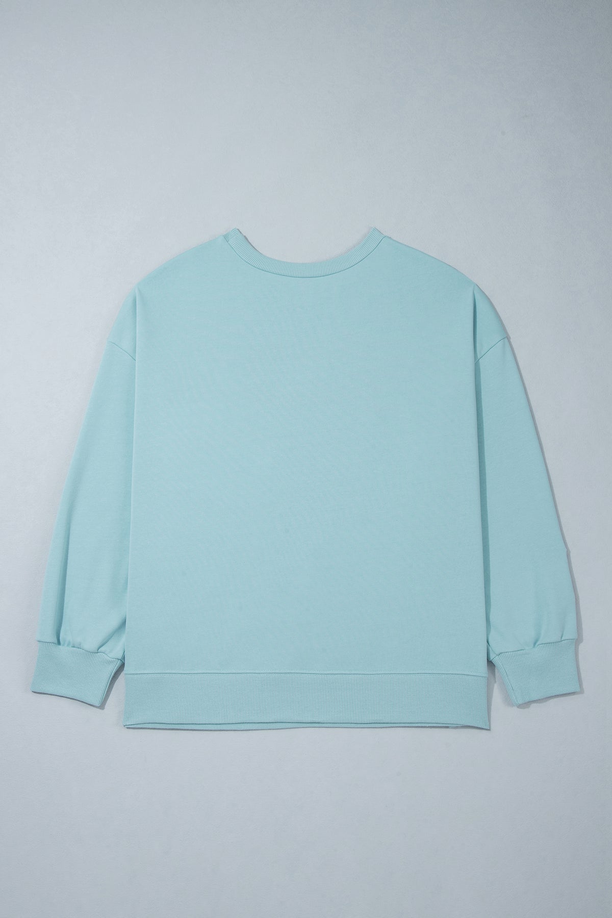 Haze Blue Letter Print Round Neck Loose Fit Long Sleeve Plus Size Sweatshirt