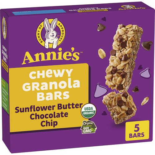 Annies Chewy Granola Bars, Sunflower Butter Chocolate Chip, Organic Snacks, 5 Count, 4.45 Oz