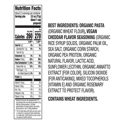 Annies Vegan Mac And Cheddar Flavor Pasta And Sauce, Organic, Plant Based, Dinner Side Or Snacks, 6 Oz