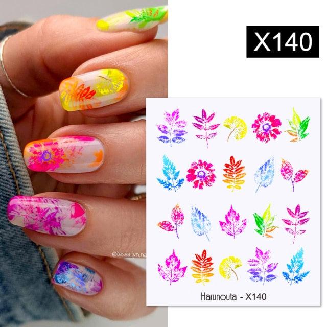 Black Lines Flower Leaves Water Decals Stickers Floral Face Marble Pattern Slider For Nails Summer Nail Art Decoration Summer Stickers on Nails Simple Summer Slider for Manicure Nail Art Watermark Manicure Decor