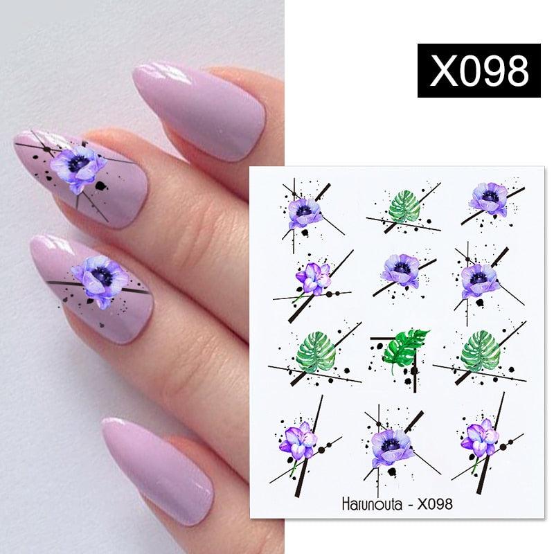 Blue Marble Water Decal Sticker Wave Line Flower Leaf Tree Summer Slider Decor For Manicuring Nail Art Watermarks Curve Graffiti Nail Design for Acrylic Nail Supplies Designer Nail Decorations for Women Girls Kids