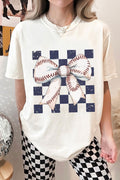 White Checkered Rugby Bowknot Graphic Crew T Shirt