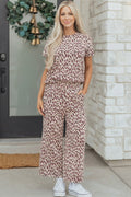 Pink Leopard Print Casual Tee and Pants 2pcs Outfit