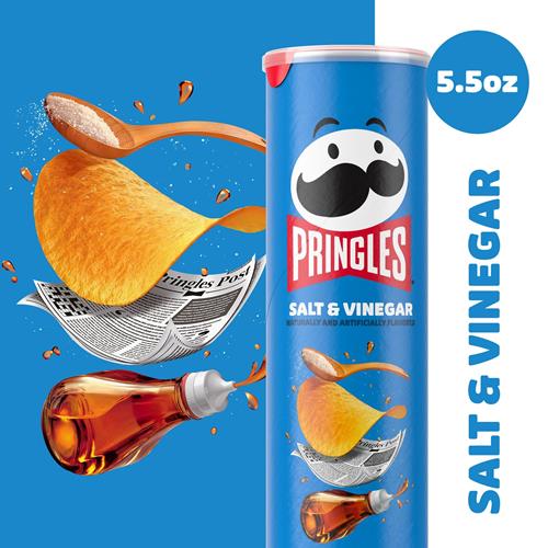 Pringles Potato Crisps Chips, Lunch Snacks, On-The-Go Snacks, Salt And Vinegar, 5.5Oz Can (1 Can)