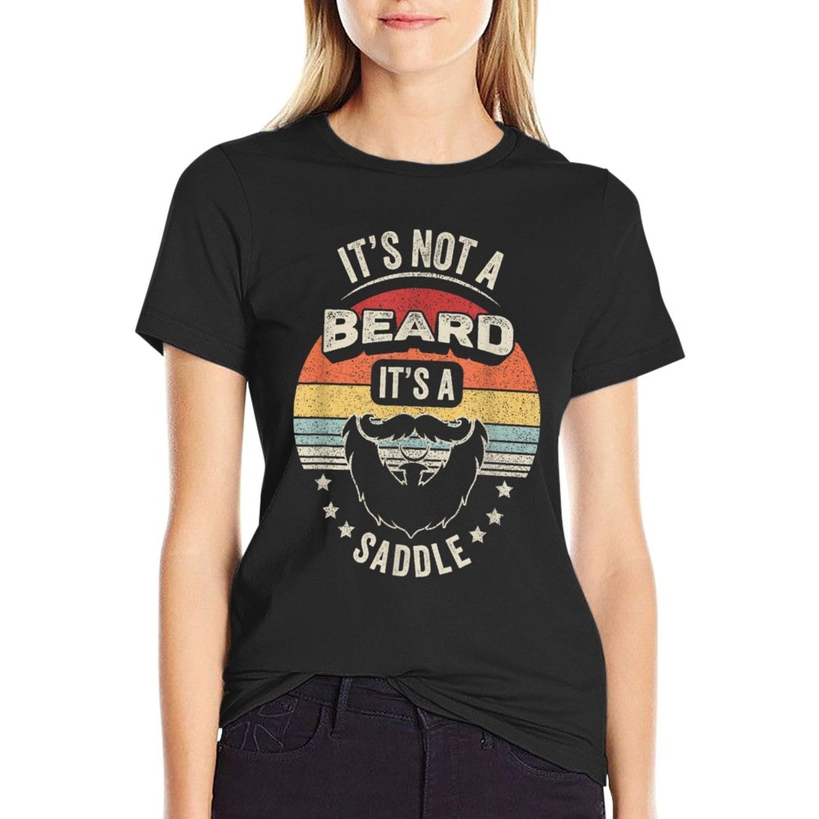 Vintage Retro Its Not A Beard Its A Saddle Funny Bearded  High-quality Stitching T-Shirt