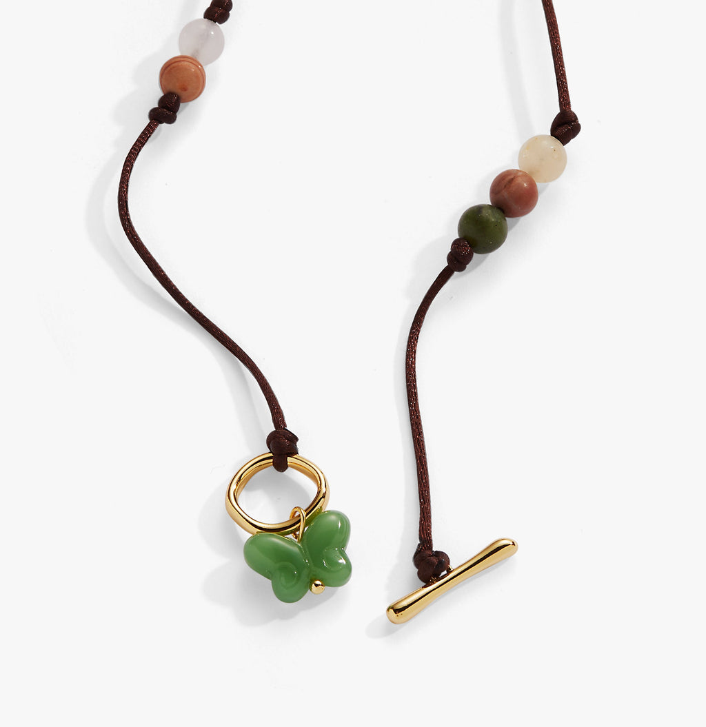 Carved Butterfly Healing Stone Toggle Necklace
