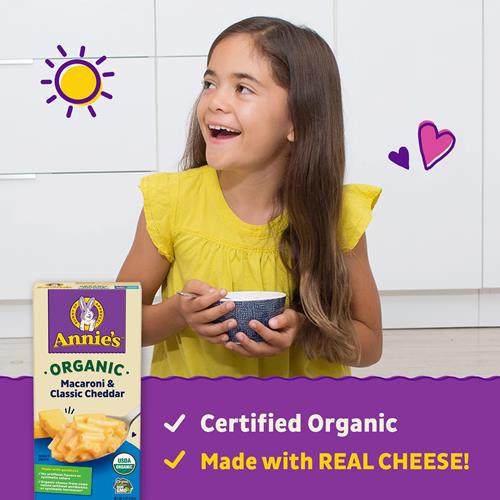 Annies Organic Macaroni And Classic Cheddar, Mac And Cheese, Dinner Side Or Snacks, 6 Oz