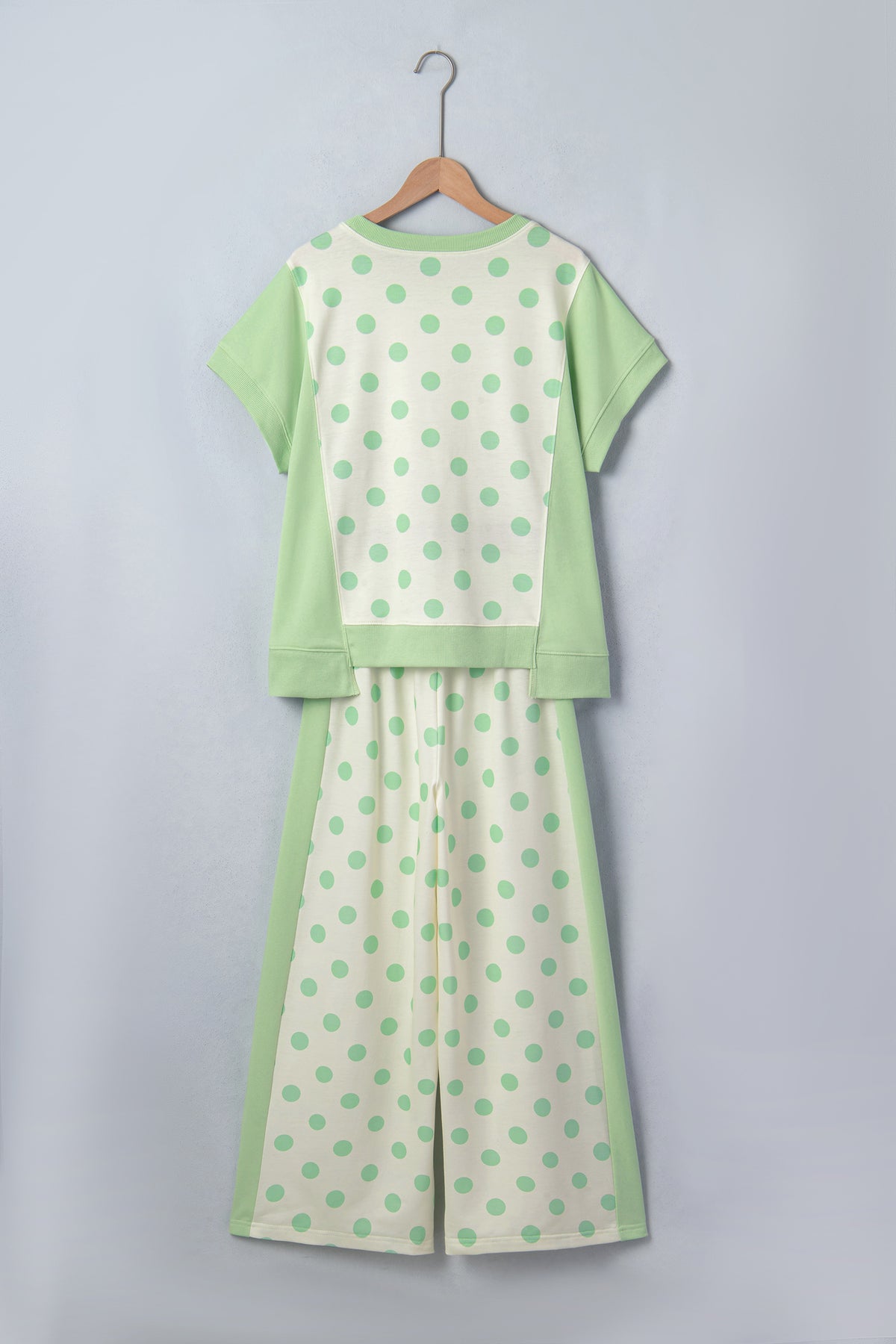 Pink Color Block Patchwork Polka Dot Wide Leg Pant Set