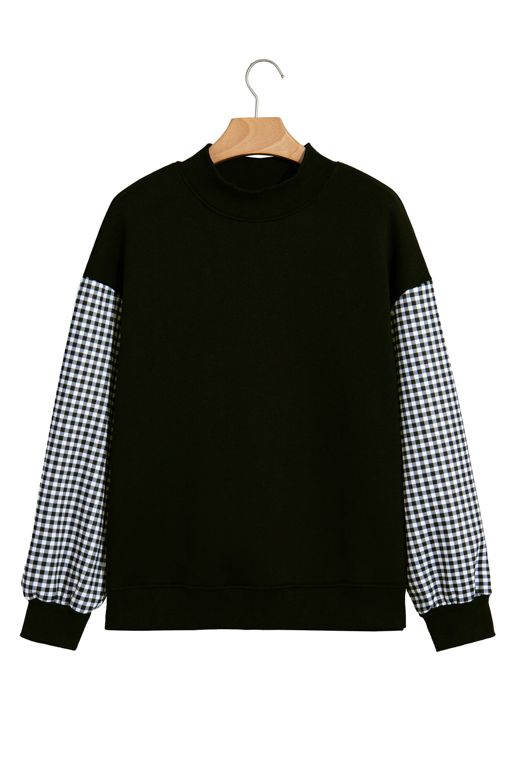 Black Plaid Sleeve Colorblock Loose Tunic Sweatshirt