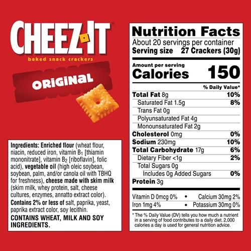 Cheez-It Cheese Crackers, Baked Snack Crackers, Lunch Snacks, Family Size, Original, 21Oz Box (1 Box)