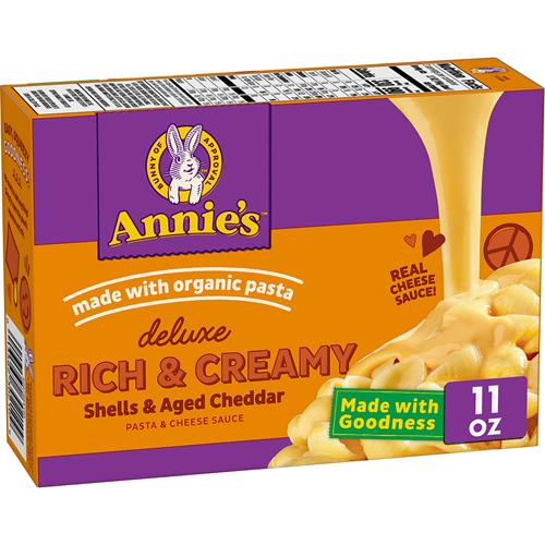 Annies Deluxe Shells And Aged Cheddar, Pasta And Cheese Sauce, Mac And Cheese Made With Organic Pasta, Dinner Side Or Snacks, 11 Oz