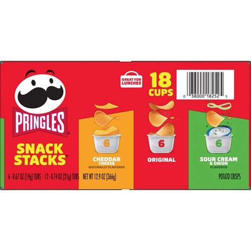 Pringles Potato Crisps Chips, Lunch Snacks, On-The-Go Snacks, Snack Stacks, Variety Pack, 12.9Oz Box (18 Cups)