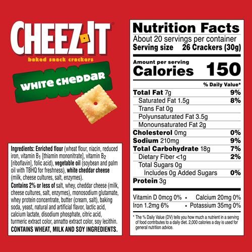 Cheez-It Cheese Crackers, Baked Snack Crackers, Lunch Snacks, Family Size, White Cheddar, 21Oz Box (1 Box)