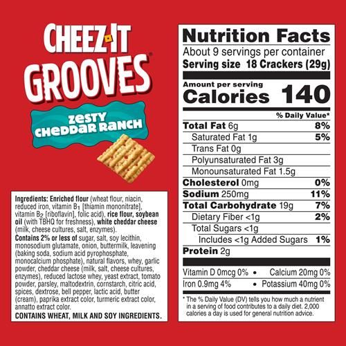 Cheez-It Grooves Cheese Crackers, Crunchy Snack Crackers, Lunch Snacks, Zesty Cheddar Ranch, 9Oz Box (1 Box)