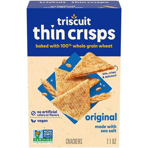 Triscuit Thin Crisps Original Whole Grain Wheat Crackers, Vegan Snacks, Snack Crackers, 7.1 Oz
