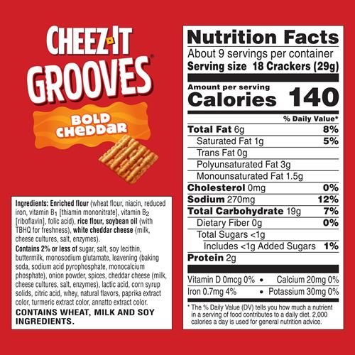Cheez-It Grooves Cheese Crackers, Crunchy Snack Crackers, Lunch Snacks, Bold Cheddar, 9Oz Box (1 Box)