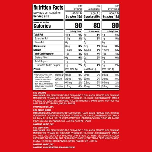 Ritz Crackers Entertaining Variety Pack With Original, Everything, And Garlic Butter Crackers, Snacks For Kids And Adults, Party Snacks, 10.3 Oz