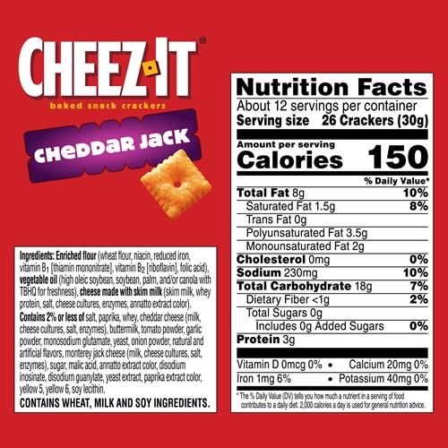 Cheez-It Cheese Crackers, Baked Snack Crackers, Lunch Snacks, Cheddar Jack, 12.4Oz Box (1 Box)