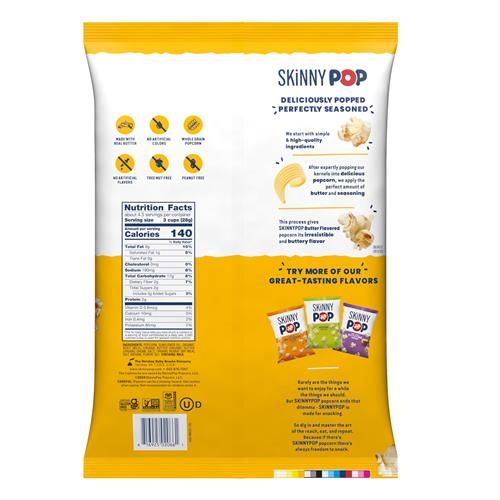 Skinnypop Butter Popcorn, Gluten Free, Non-Gmo, Healthy Popcorn Snacks, Skinny Pop, 4.4Oz Grocery Size Bag