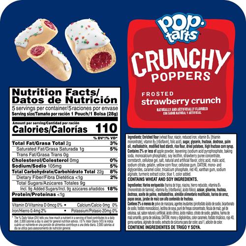 Pop-Tarts Crunchy Poppers Crunchy Filled Snack Pieces, Kids Snacks, On-The-Go Snacks, Frosted Strawberry Crunch, 5Oz Box (5 Pouches)