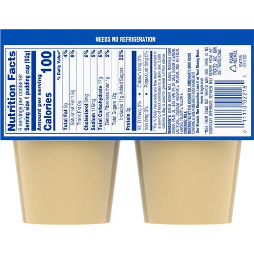 Kroger Vanilla Pudding Snacks 4 ct / 3.25 oz